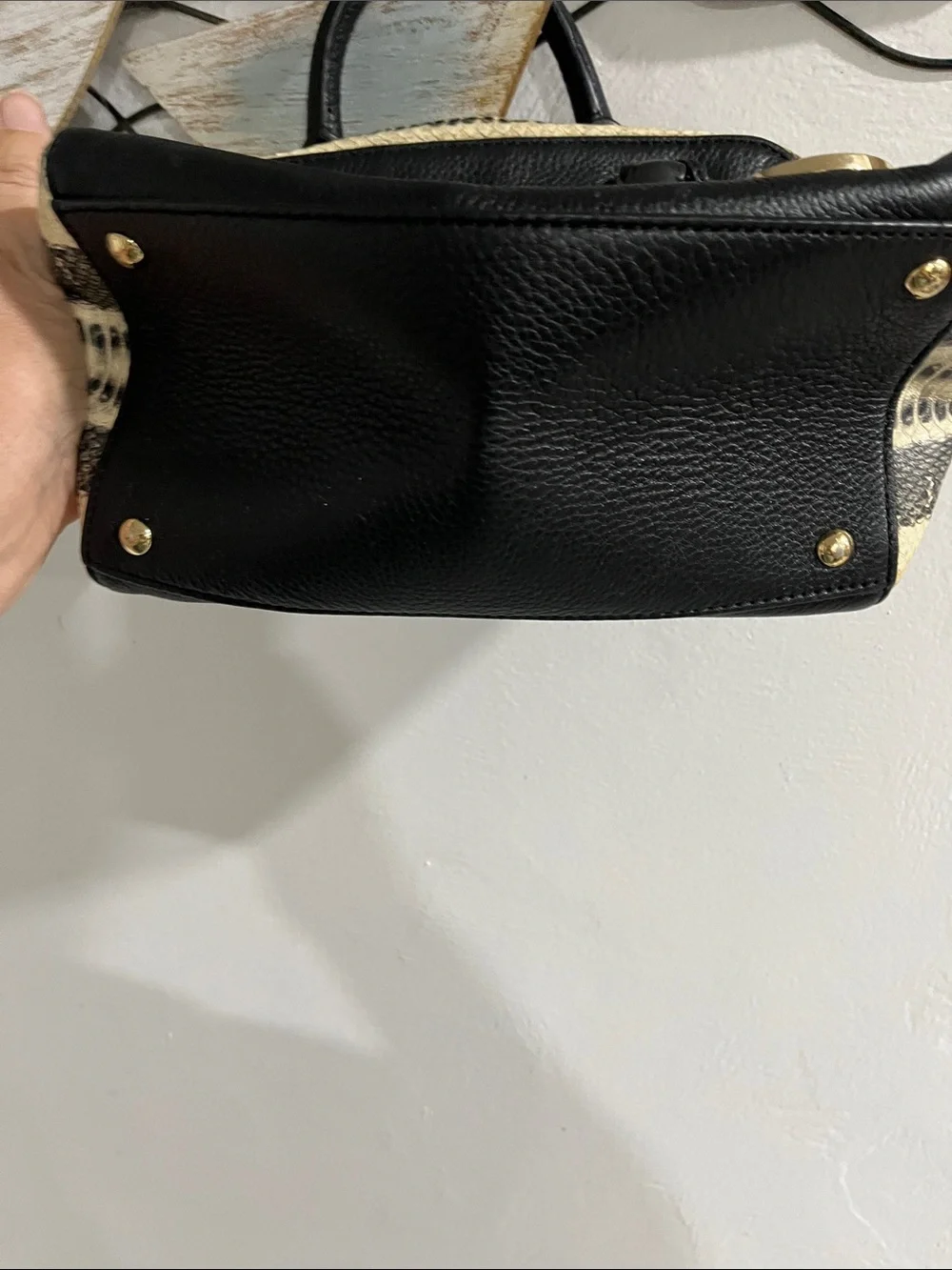 Michael Kors Black Satchel with Cream Snake-Print Panels